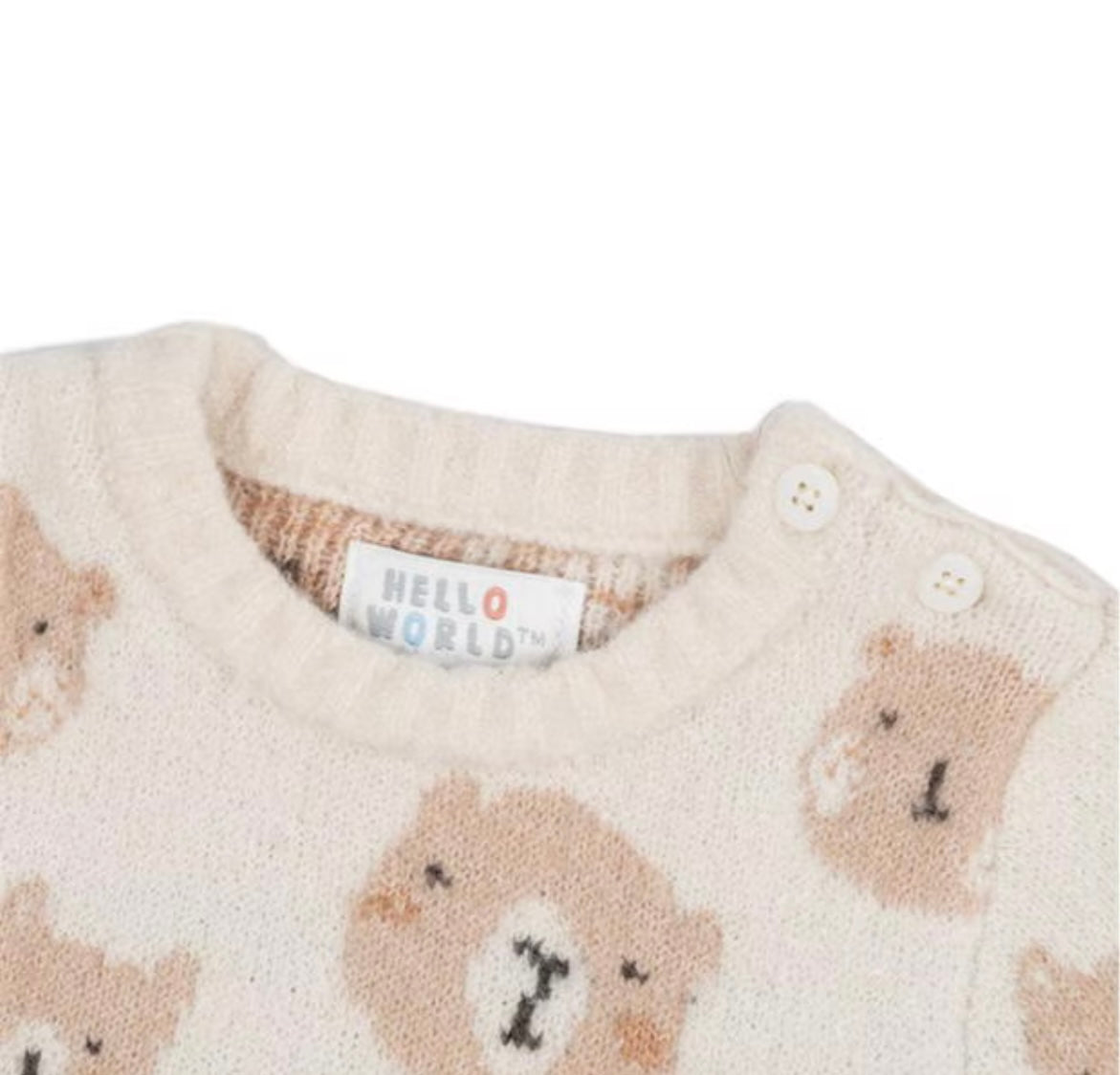Knitted Bear Faces Jumper (Cream & Beige)