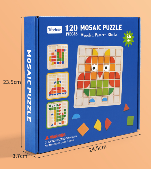 Wooden Mosaic 3D Puzzle Board – Color & Shape Matching Toy for Logical Thinking and Early Learning