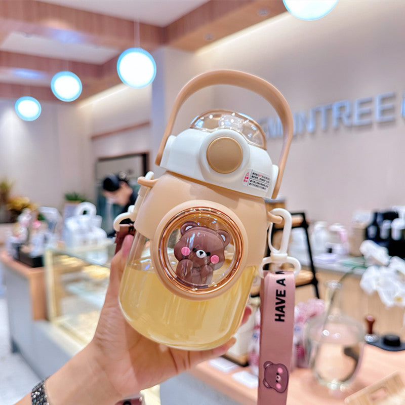 Cartoon Pot Belly Water Cup – Cute Straw Bottle for Girls | Large Capacity & Portable