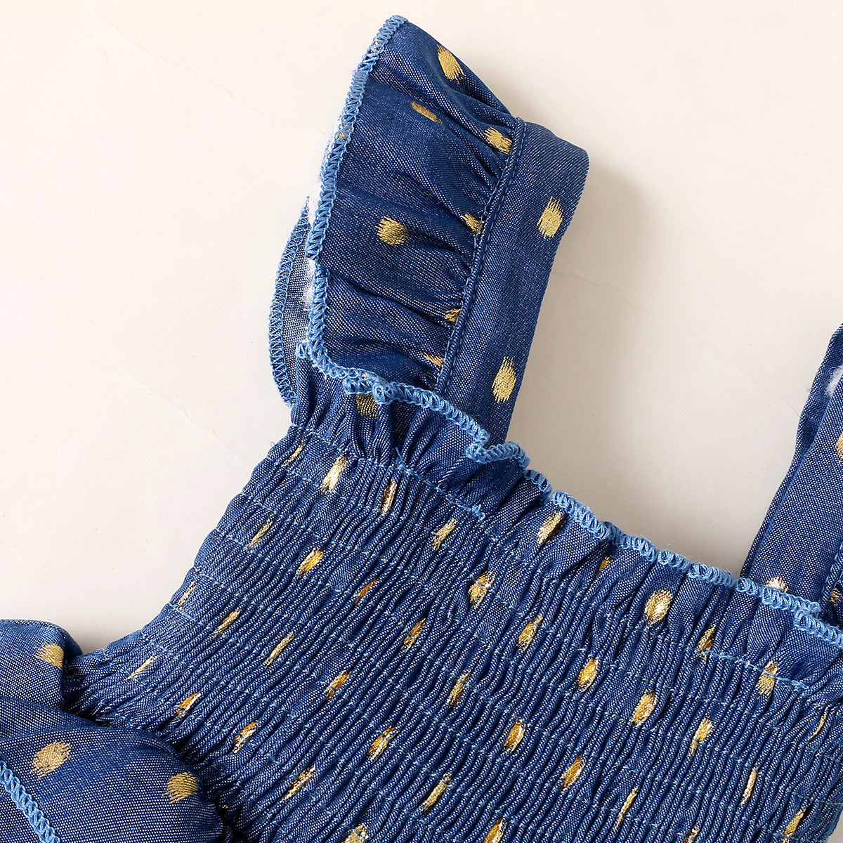 Golden Dot Blue Princess Dress – 2-Piece Set