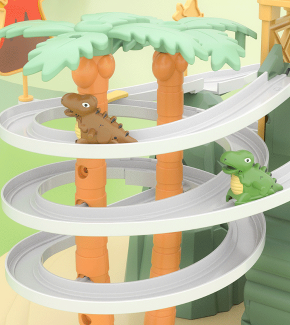 Spinning Dinosaur Adventure Track – Electric Climbing Stairs & Slide Toy for Kids