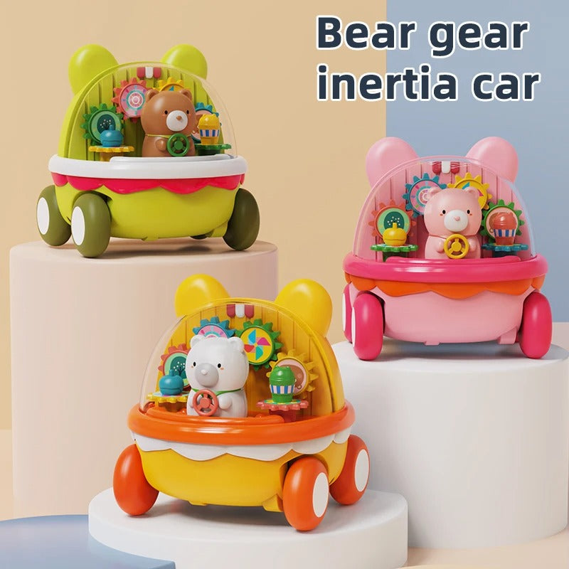 Bear Inertia Gear Puzzle Car – Drop-Resistant Cartoon Toy for Boys & Girls (No Batteries Needed)