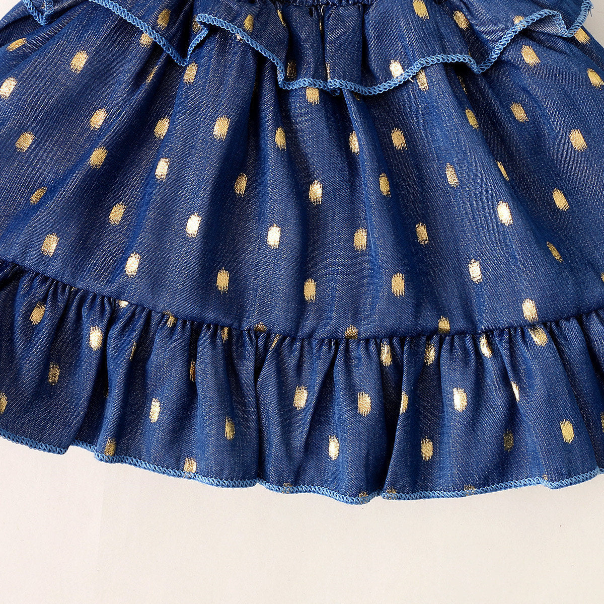 Golden Dot Blue Princess Dress – 2-Piece Set