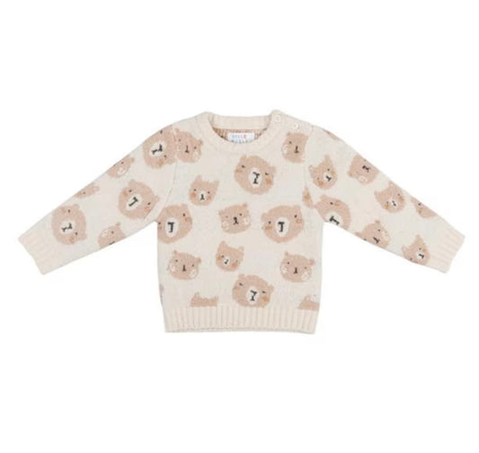 Knitted Bear Faces Jumper (Cream & Beige)