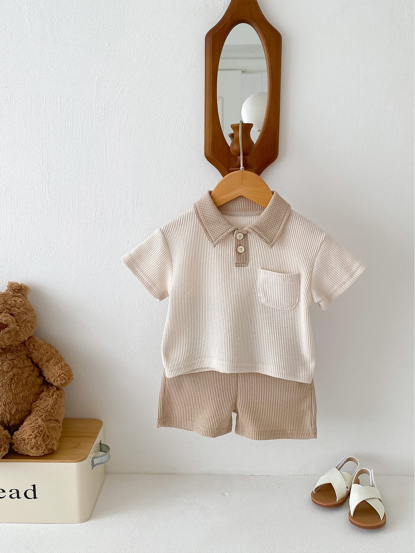 Summer Baby Boy Clothing Set – 2-Piece Outfit with Turn-Down Collar T-Shirt & Shorts