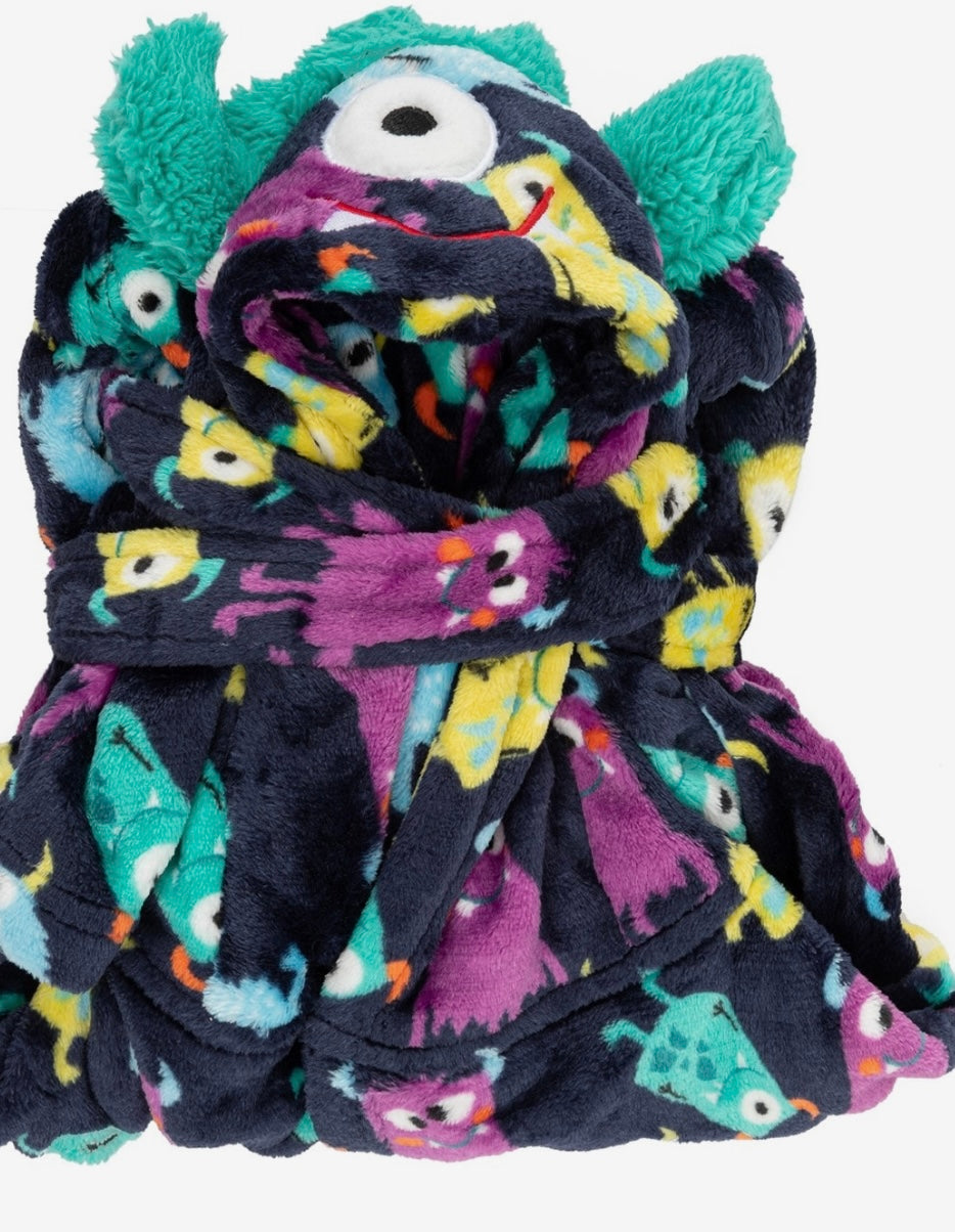 Monster Print Fleece Robe with Hood – Kids Dressing Gown