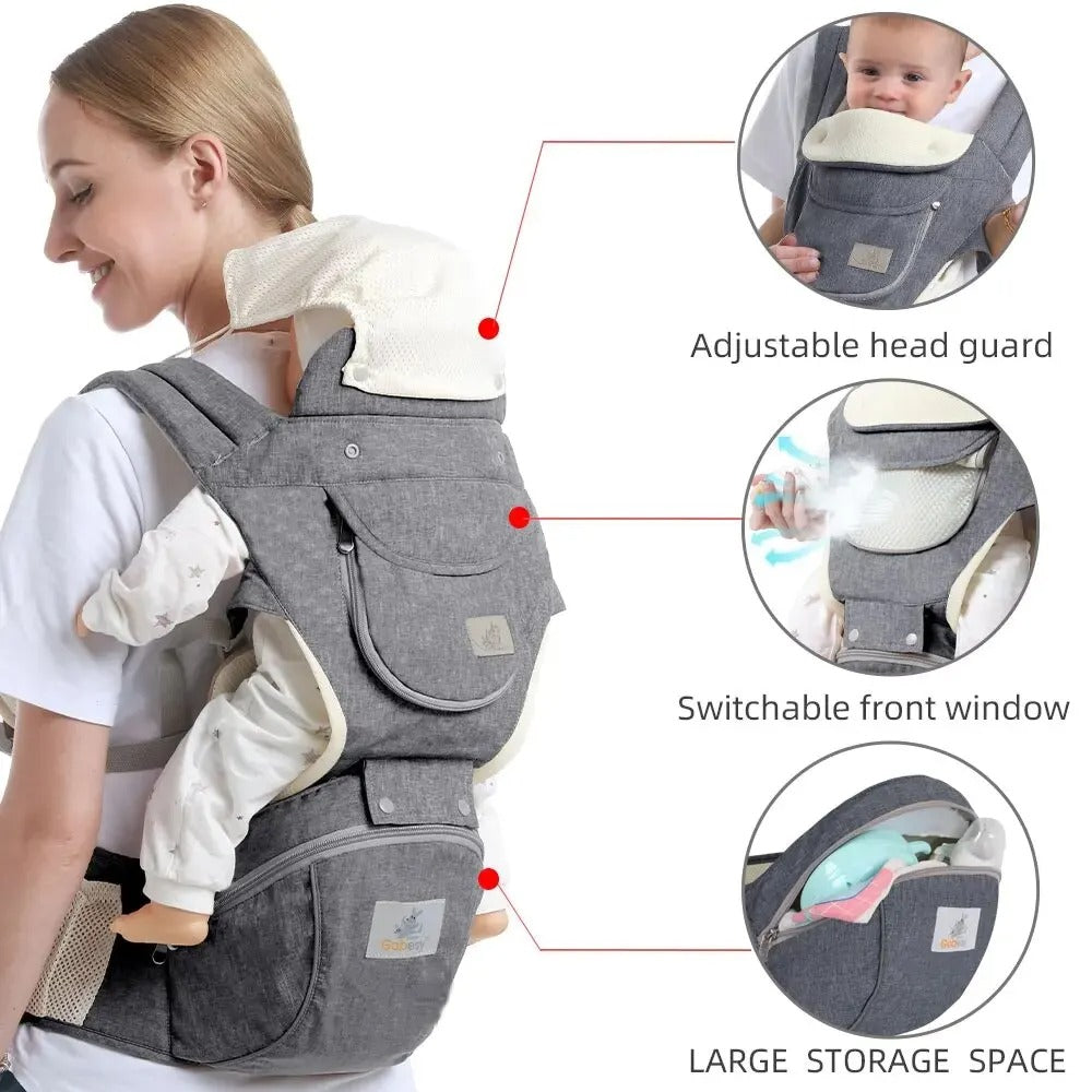 All-Seasons Foldable Baby Carrier – Front & Back Carry with Hip Seat and Lumbar Support (7–45 lbs)