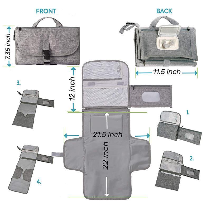 Portable Diaper Changing Pad – Waterproof Travel Changing Kit with Smart Wipes Pocket