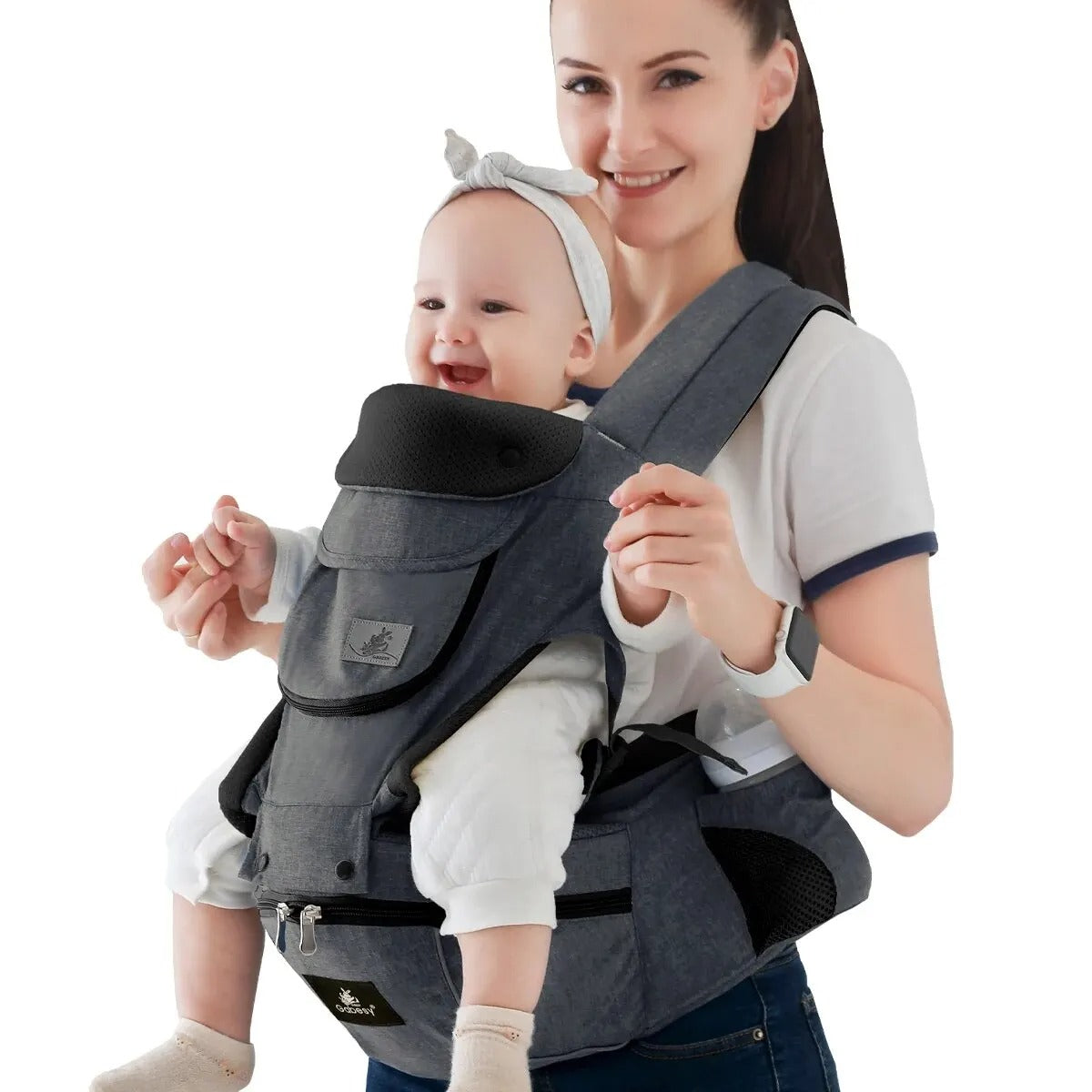 All-Seasons Foldable Baby Carrier – Front & Back Carry with Hip Seat and Lumbar Support (7–45 lbs)
