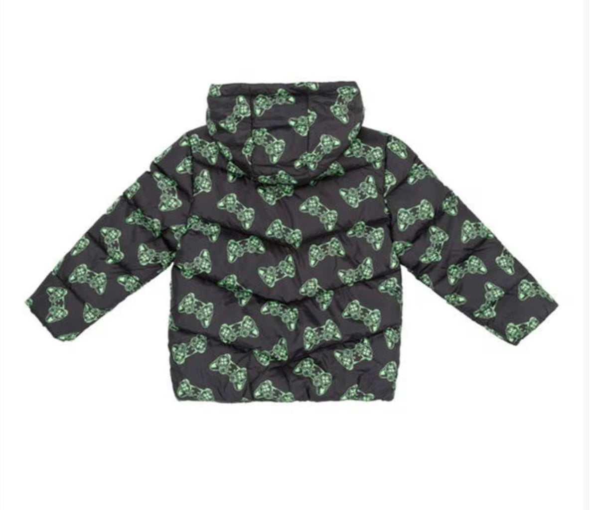 Puffer Jacket – Game Controller Print (Black & Green)