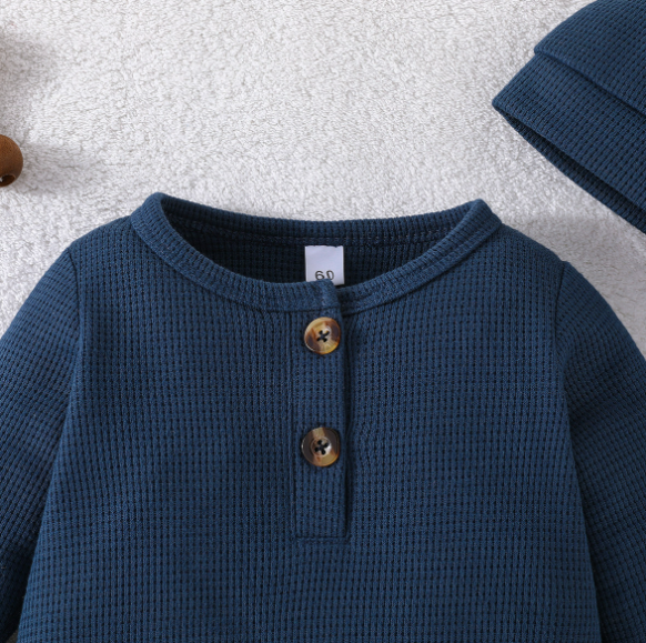 Three-Color Grid Baby Jumpsuit with Hoodie – Long Sleeve Crawling Outfit