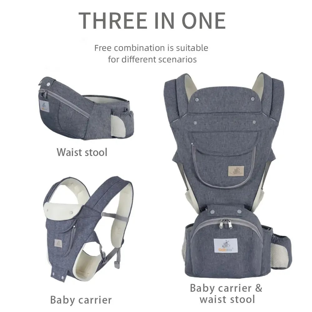 All-Seasons Foldable Baby Carrier – Front & Back Carry with Hip Seat and Lumbar Support (7–45 lbs)