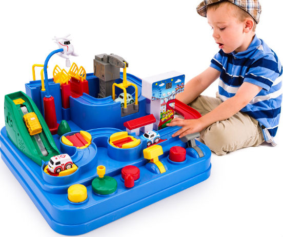 Car Adventure Track Set – Train, Parking Lot & Obstacle Course Toy for Kids