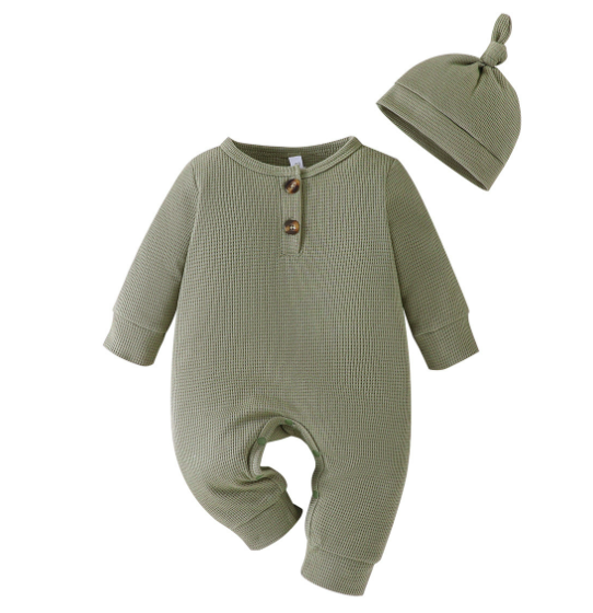 Three-Color Grid Baby Jumpsuit with Hoodie – Long Sleeve Crawling Outfit