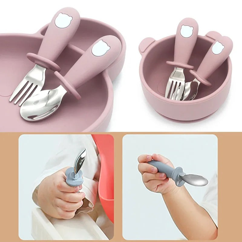 Cartoon Baby Tableware Set – Stainless Steel Fork & Spoon for Toddlers