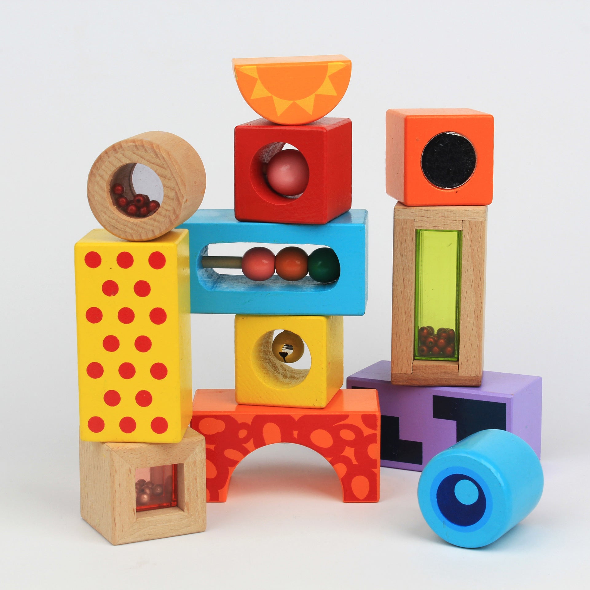 Wooden Sensory Stacking Blocks – Montessori Building Toy for Toddlers
