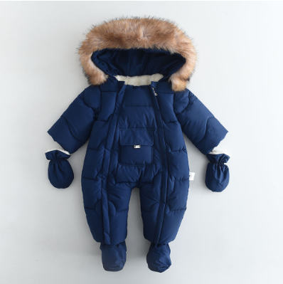 Winter Baby Hoodie Jumpsuit – Fur Collar & Large Pocket (European-American Style)