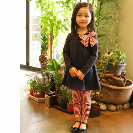 Girls’ Striped Two-Piece Set – Bow Detail CVC Top & Matching Pants
