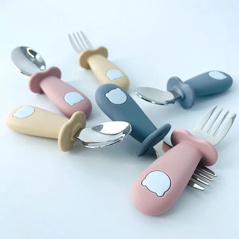 Cartoon Baby Tableware Set – Stainless Steel Fork & Spoon for Toddlers
