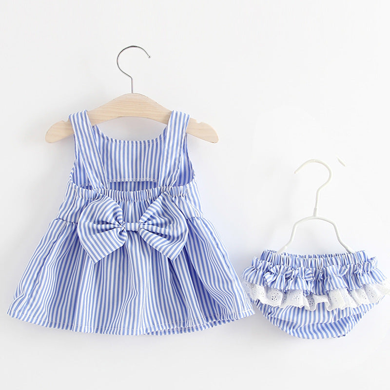Summer Baby Girl Outfit – Back Bow Top & Shorts Set for Toddlers