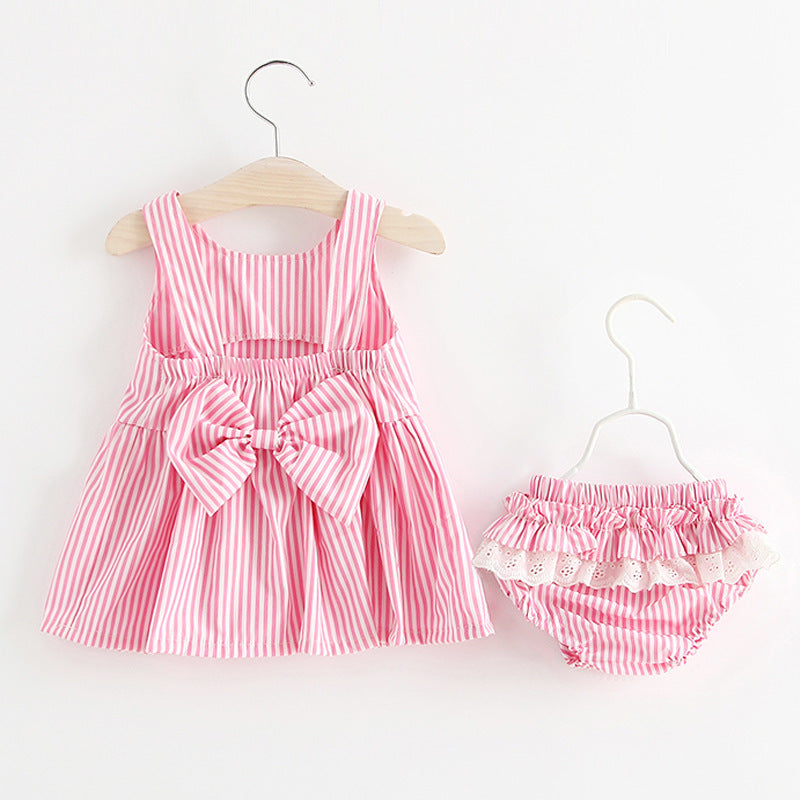 Summer Baby Girl Outfit – Back Bow Top & Shorts Set for Toddlers