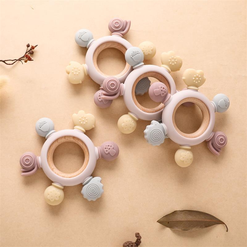 Forest Animal Silicone Teether – Musical Soothing Rattle & Anti-Hand-Eating Toy for Babies