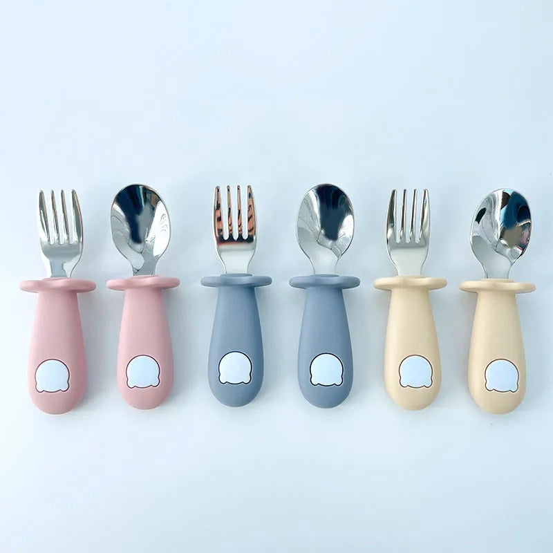 Cartoon Baby Tableware Set – Stainless Steel Fork & Spoon for Toddlers