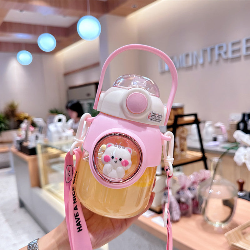 Cartoon Pot Belly Water Cup – Cute Straw Bottle for Girls | Large Capacity & Portable