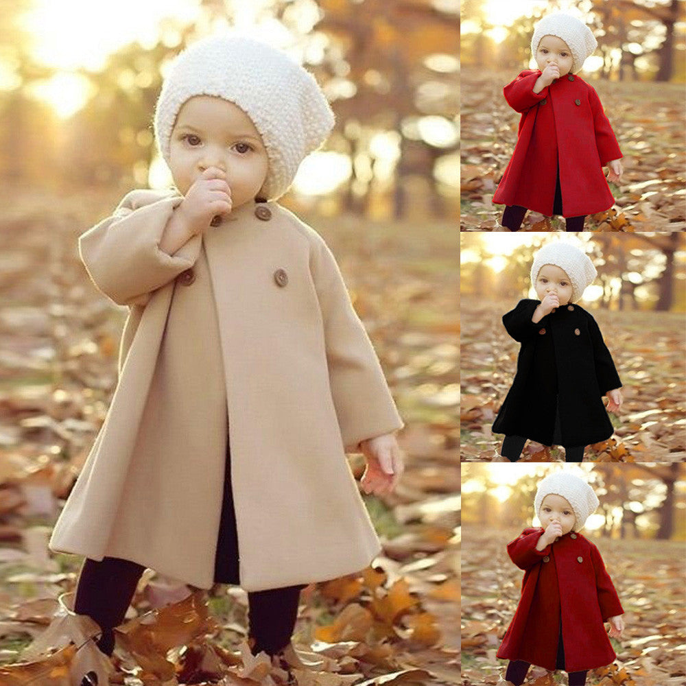 Woolen Cape-Style Coat – Long Sleeve Autumn & Winter Jacket for Kids