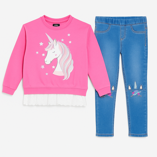 Unicorn Magic 2-Piece Outfit – Sweatshirt & Jeans
