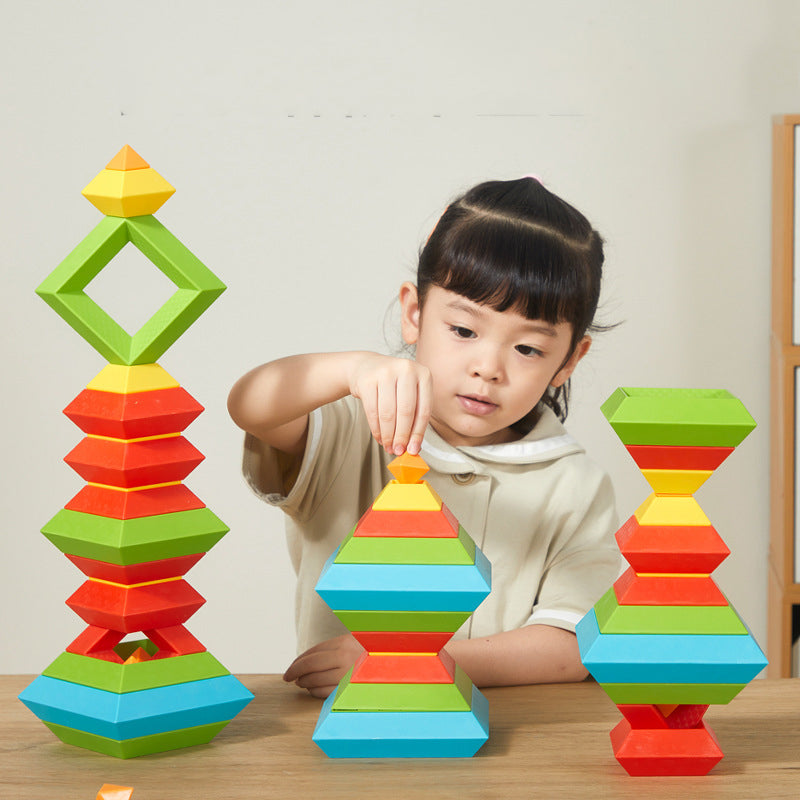 Wooden Rainbow Stacking Tower – Montessori Color & Shape Learning Toy