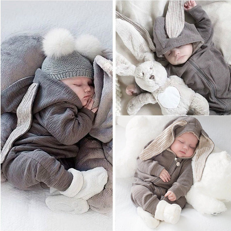 Baby Bunny Romper – Big-Eared Hooded Zip Onesie