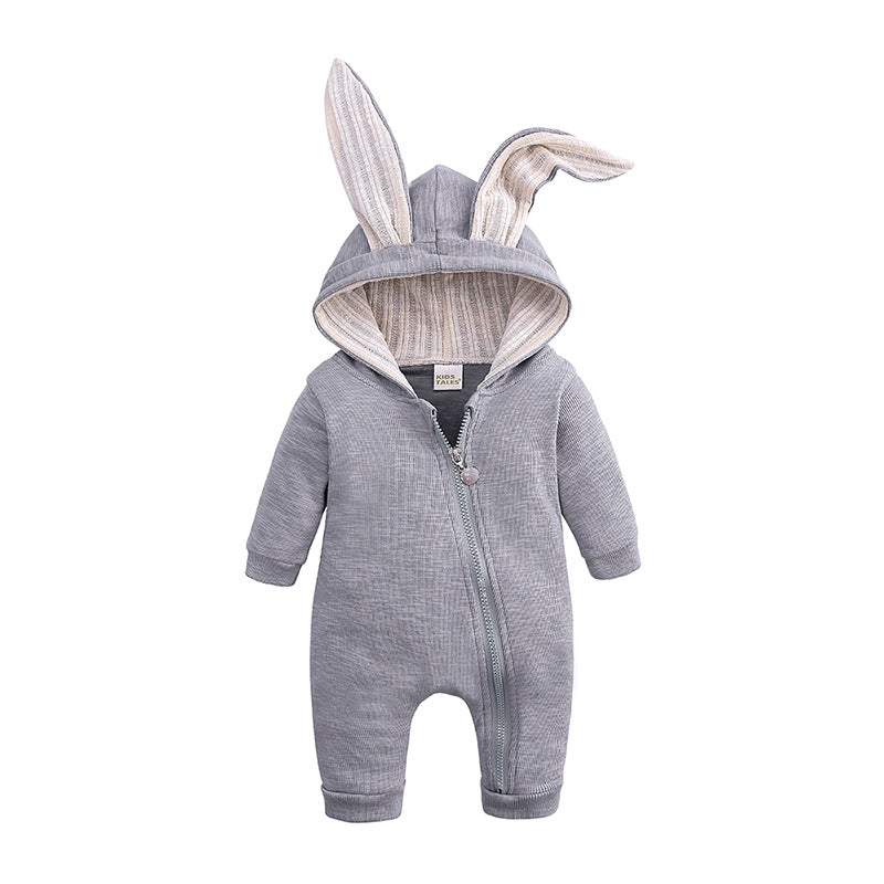 Baby Bunny Romper – Big-Eared Hooded Zip Onesie
