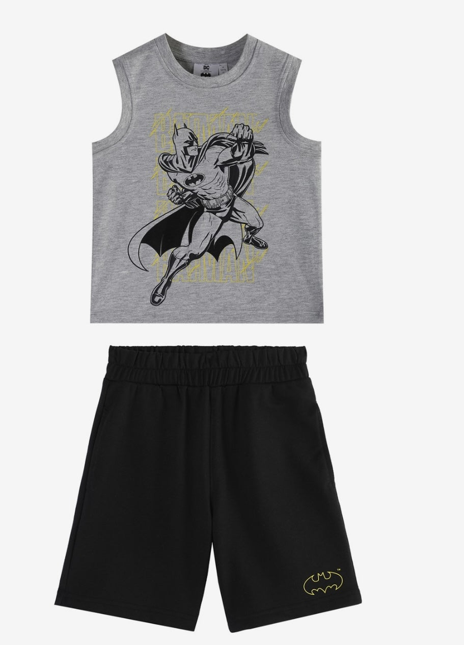Batman Boys’ Sleeveless Summer Set – Grey & Black