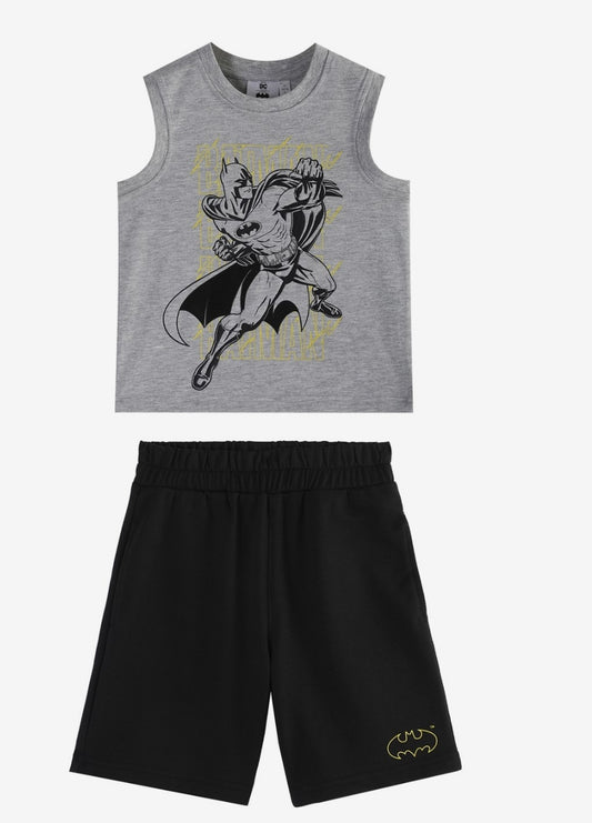 Batman Boys’ Sleeveless Summer Set – Grey & Black