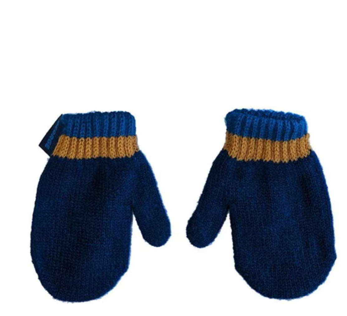 George Winter Hat & Mittens Set – Navy & Mustard
