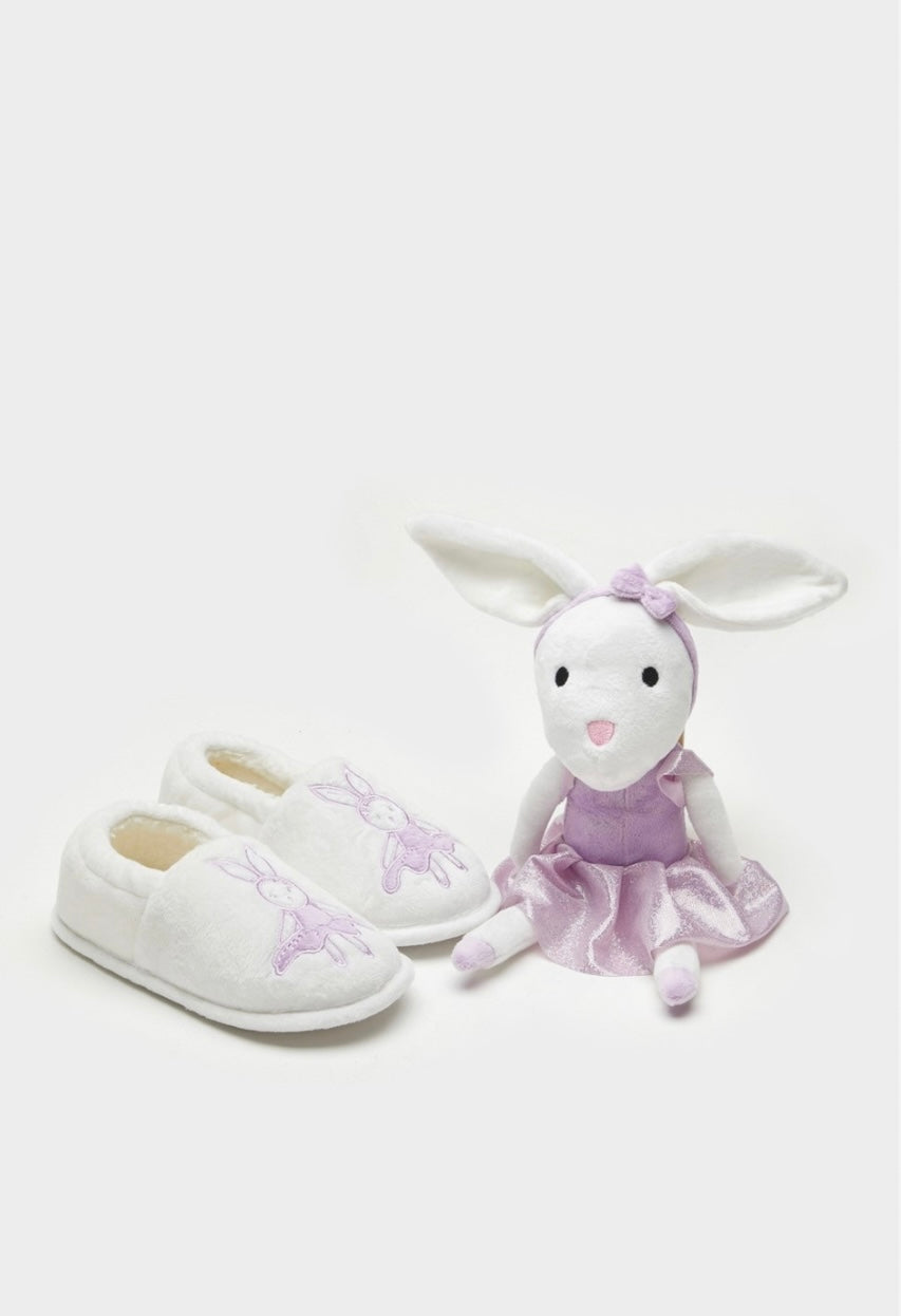 Bunny Slippers & Plush Toy Gift Set – Lilac Edition