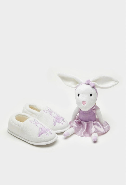 Bunny Slippers & Plush Toy Gift Set – Lilac Edition