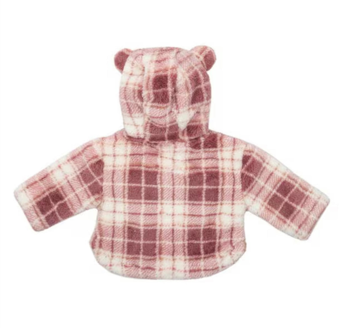Plaid Teddy Hooded Jacket – Pink & Cream