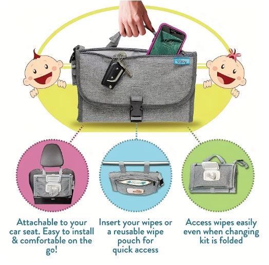 Portable Diaper Changing Pad – Waterproof Travel Changing Kit with Smart Wipes Pocket