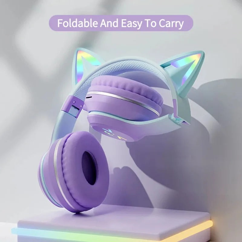 RGB Cat Ear Wireless Headphones – Bluetooth Stereo Headset with Mic | Kids Gift for Girls