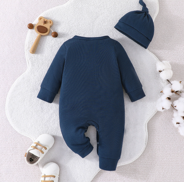 Three-Color Grid Baby Jumpsuit with Hoodie – Long Sleeve Crawling Outfit