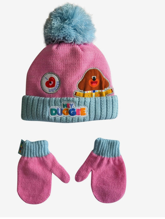 Pink & Blue Hey Duggee Hat and Mittens Set