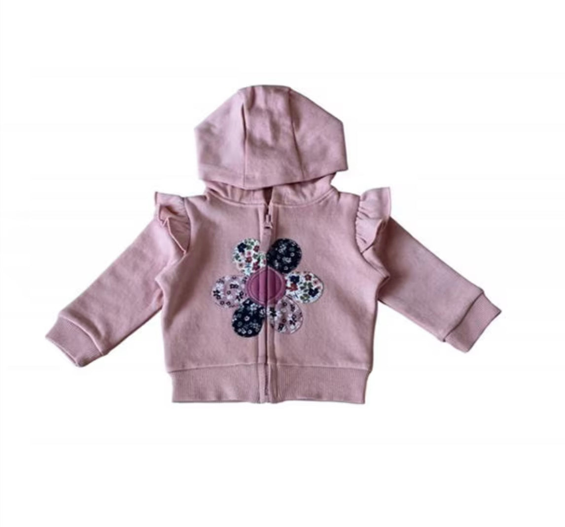 3-Piece Baby Girl Set – Floral Hoodie, Joggers & Bodysuit (Pink)