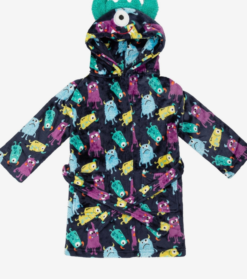 Monster Print Fleece Robe with Hood – Kids Dressing Gown