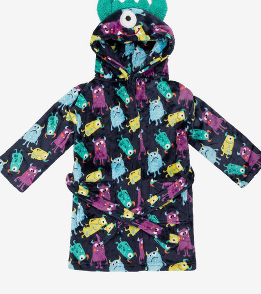 Monster Print Fleece Robe with Hood – Kids Dressing Gown