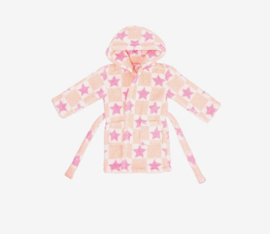 Pink Star Fleece Dressing Gown – Hooded Robe for Girls