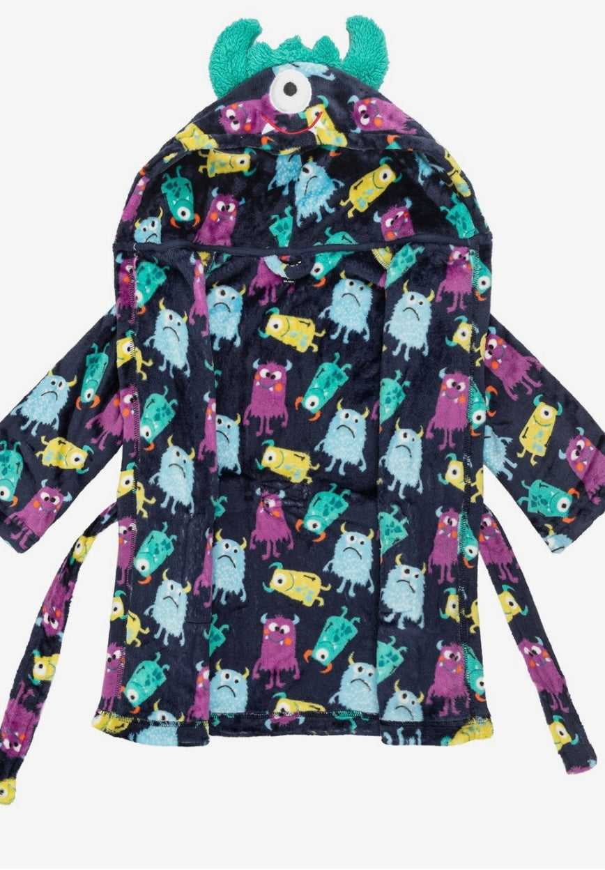 Monster Print Fleece Robe with Hood – Kids Dressing Gown