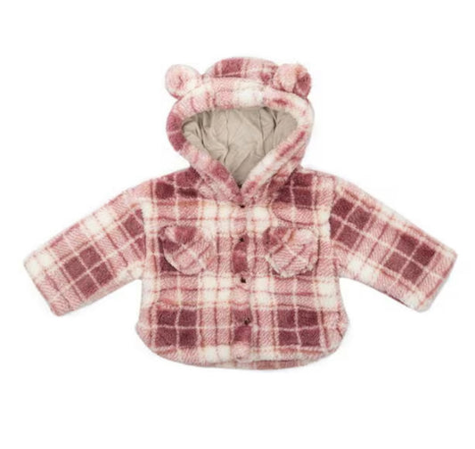 Plaid Teddy Hooded Jacket – Pink & Cream