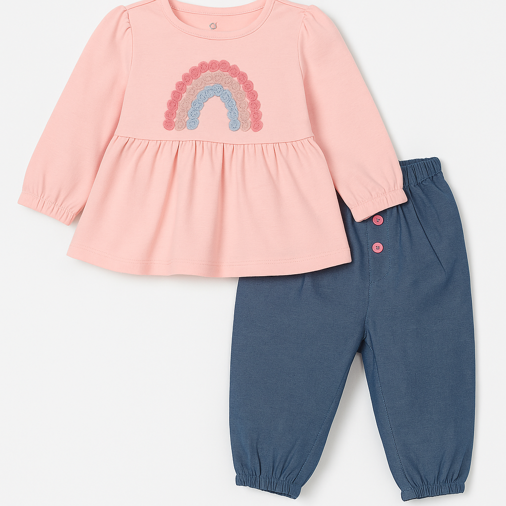 Rainbow Peplum Top & Chambray Pants Set